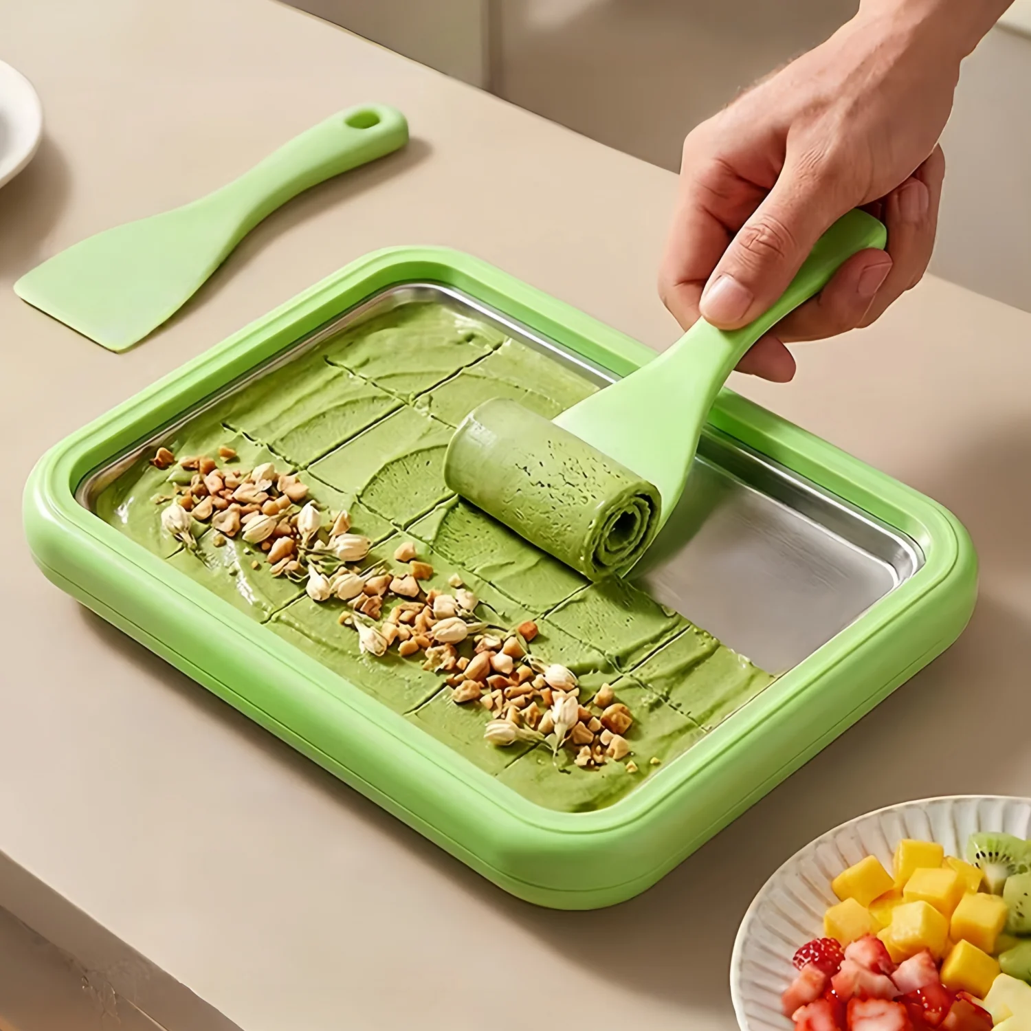 Stainless Steel Ice Cream Maker Rolled Ice Cream Machine for Homemade Stir-Fry Frozen Yogurt Desserts Making Pan Kitchen Tool 1.38x6.69x8.66inch 2