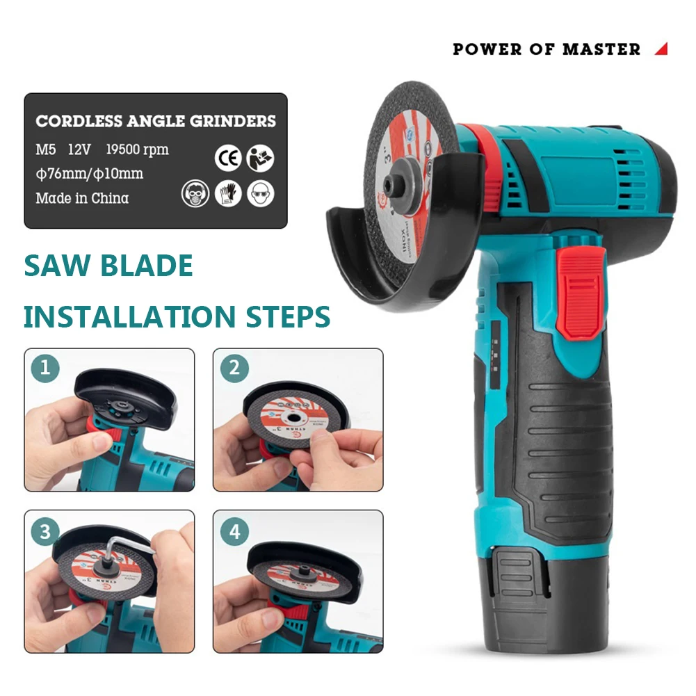 12V 3 Inch Brush Mini Angle Grinder 19500rpm Household Cutting Machine Polishing Machine Lithium Angle Grinder Filling