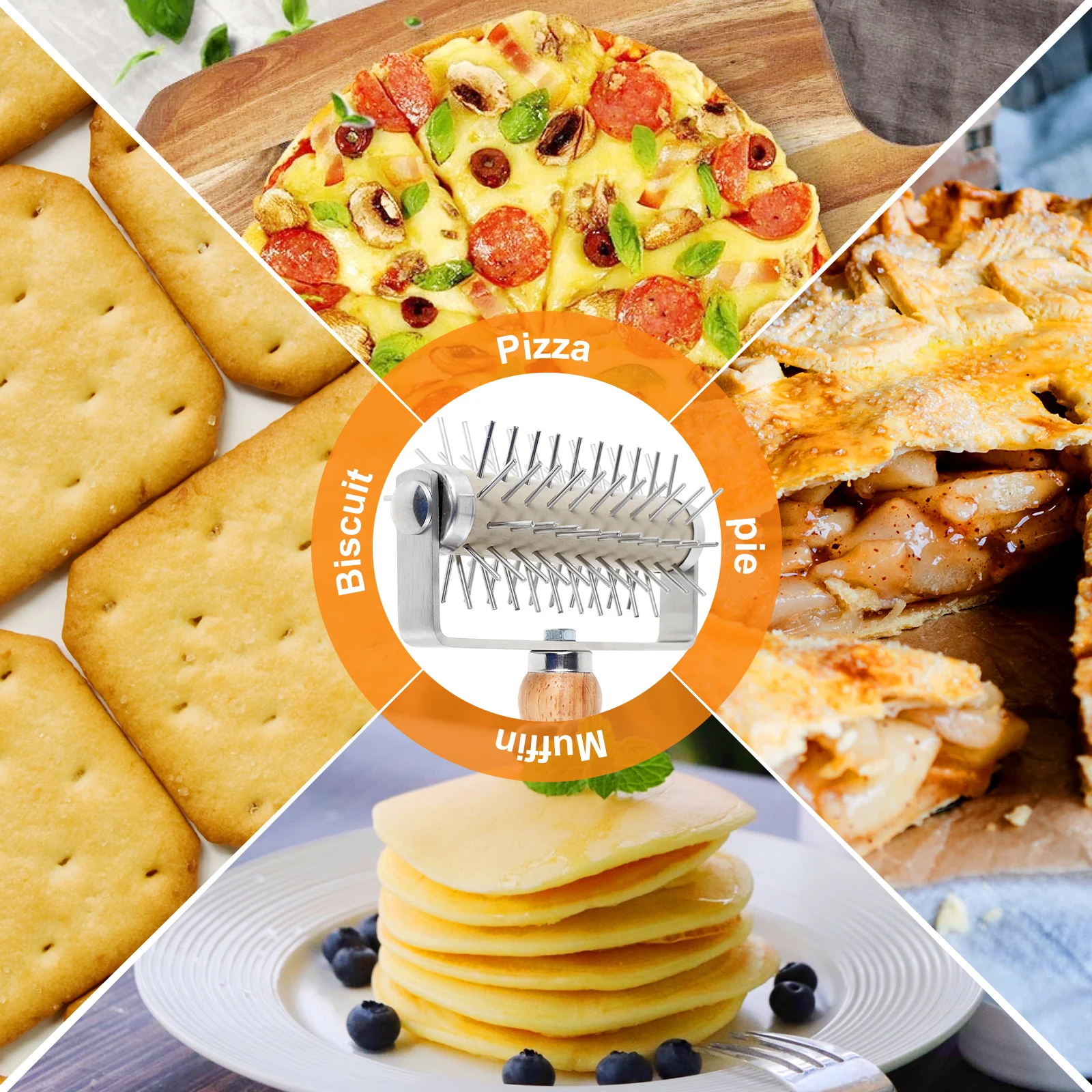 Pizza Dough Roller Stainless Steel Pizza Dough Hole Maker Professional Pin Puncher Cookie Cake Pie Pastry Bread Pizza Roller Pizza Roller Pin