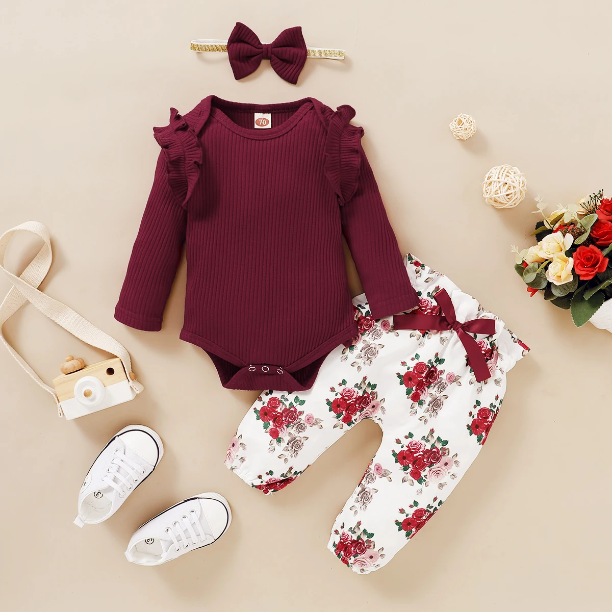 3 24 Months Infant Baby Girls Clothes Set Spring Long Sleeve Romper 