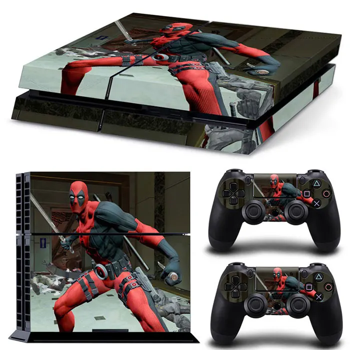 Marvel Spider Man Deadpool Vinyl Skin Sticker for PS4 Slim Console and 2 Controllers Decal Cover Game Accessories 