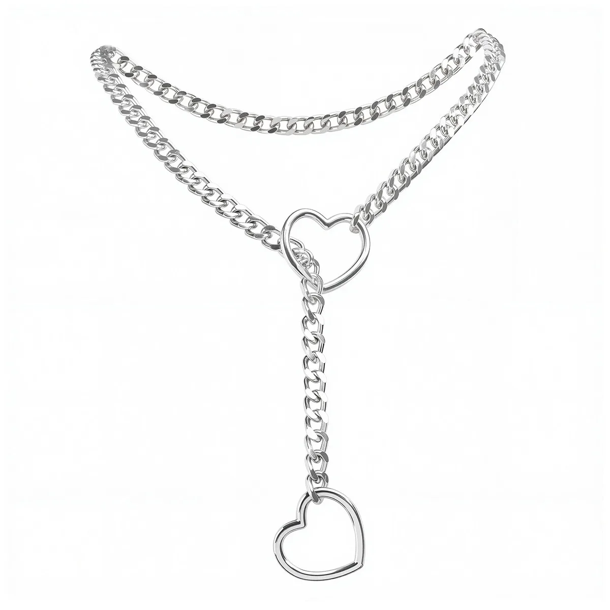 Heart Metal Chain Collar Bdsm Accessory Punk Style Couple Gift_voghion.com