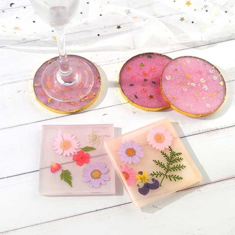 4 Pack Round and Square Shape Coaster Base Silicone Mold Resin Molds Epoxy UV DIY Resin Craft Home Decoration Tools