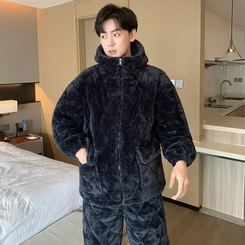 

2023 New Three-layer Padded PajamasCSuit for Men and Women in Autumn and Winter Fashionable Casual and Comfortable Home Clothes