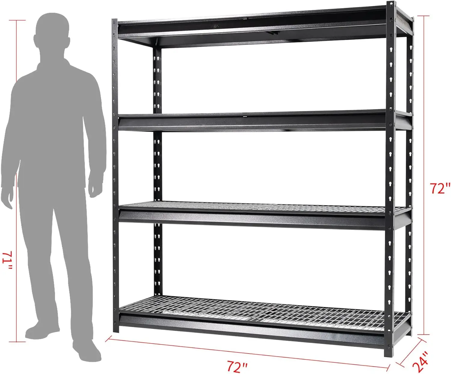 The Atlas 72" W Heavy Duty Garage Shelving Load 8000 Lbs, 4 Tier Metal Storage Shelves, Adjustable Industrial Steel Rack 2
