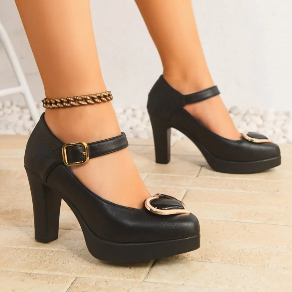 Small Size 35-41 Shallow Thick Bottom Black Wedding Shoes Bride Platform Pumps 2025 Block High Heels Shoes for Model Mom