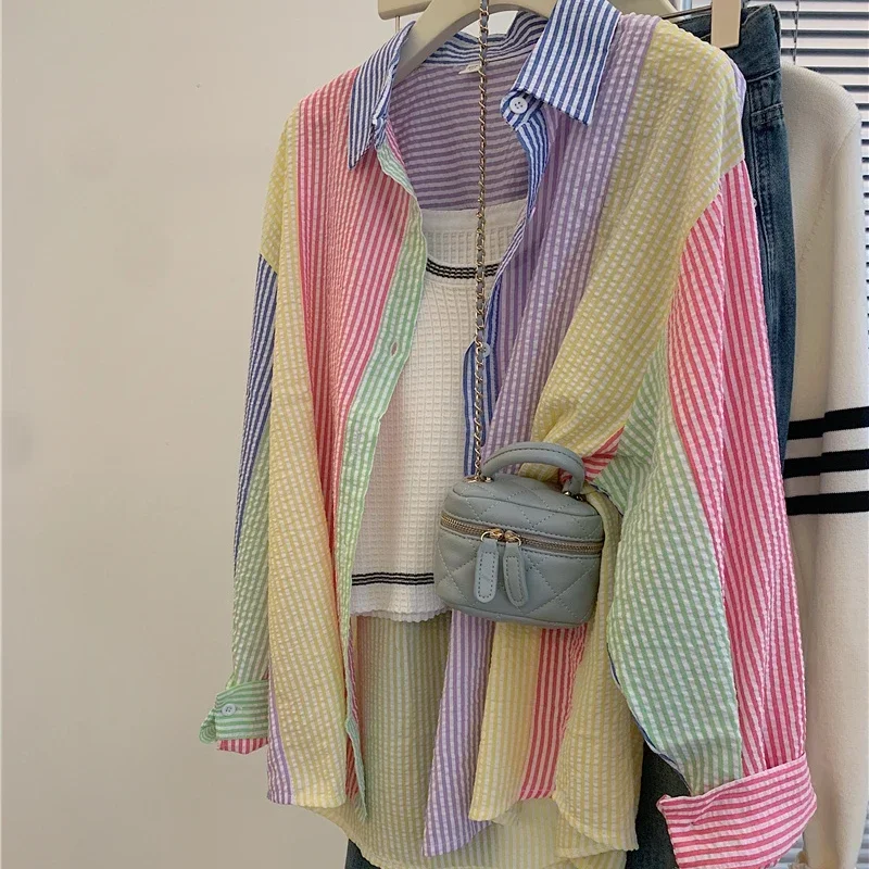 Ladies Fashion Casual Stripe Shirts Blouse Women Tops Woman Button Up Shirt Female Girls Long Sleeve Clothes Vy98322