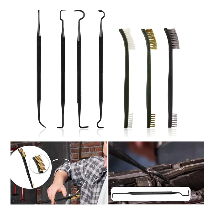 

7Pcs Gun Rifle Pistol Cleaning Picks Brushes Kit Universal Gun Cleaner Set Double-ended Brass Steel Nylon Hunting Gun Cleaning