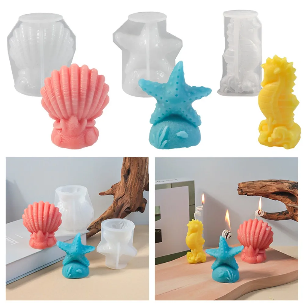 Ocean Series Beautiful Shell Column Silicone Soap Mold Starfish Hippocampus Candle Birthday Gift Chocolate Mould Baby Room Decor