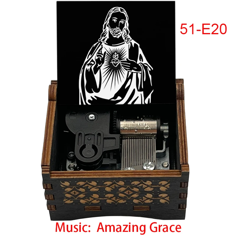 Wooden Amazing Grace Mechanical Music Box Inspiring Family Christian Holiday Church Festival Handmade Gift DIY Cute Decoration