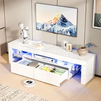LED TV Stand, 63'' High Glossy Modern Entertainment Center with LED Lights and Storage for 55/60/65/70 Inch TV (White, 63'' x 1 2