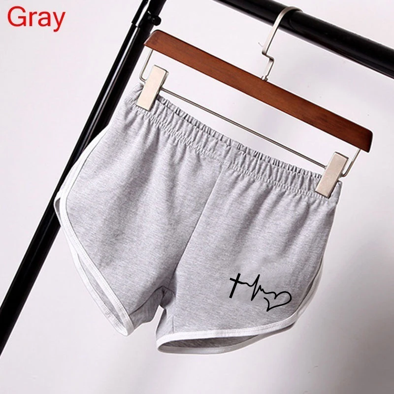 Tuveke Fashion La Liga ECG Heart Print Versatile Shorts Beach Breathable Solid Color Elastic Waist Sports Three-point Pants