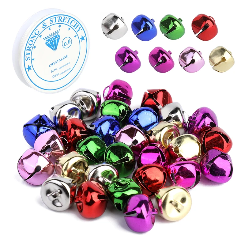 

Nonvor 50/100Pcs Colorful Small Jingle Bells 13mm Loose Beads with Elastic Crystal Line DIY Handmade Bell Crafts Accessories