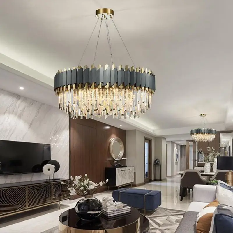 Modern High-end Crystal Pendant Lamp Villa Hotel Indoor Decor Luxury Hanging Lamp Stainless Steel Chandelier For Parlor Dining