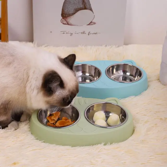 Non-Slip Double Cat Bowl Pet Water Food Feed Dog Bowls Pet Bowl Cats Feeder Feeding stainless steel Bowl Kitten Pet Supplies 1
