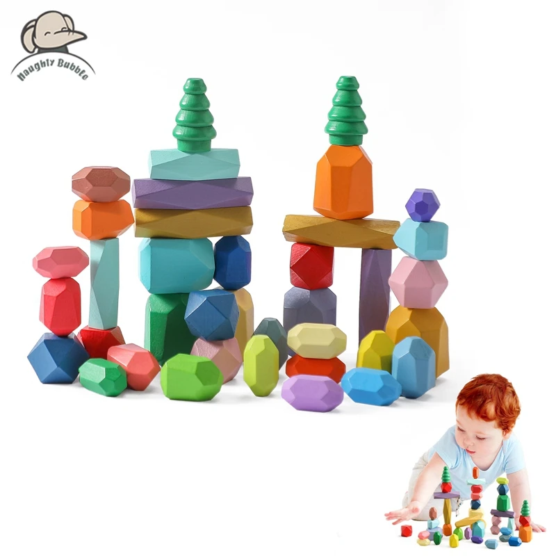 Pietre Impilabili NOREO - Gioco Montessori In Legno Naturale Per Bambini