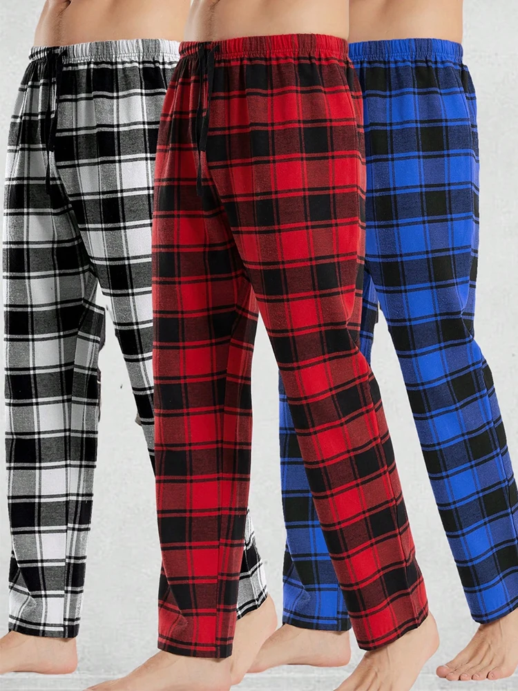 Pajama Pants Men's Sleep Bottoms Fashion Plaid Pajama Pants Lace Up Elastic Home Casual Trousers Loose Comfortable Straight Leg Yoga Pants