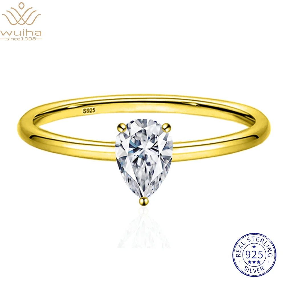 Wuiha Top 925 Sterling Silver Pear Cut 4*6Mm Vvs1 Gra Moissanite Diamond Sparkling Rings Per Le Donne Anniversario Regalo Gioielleria Raffinata