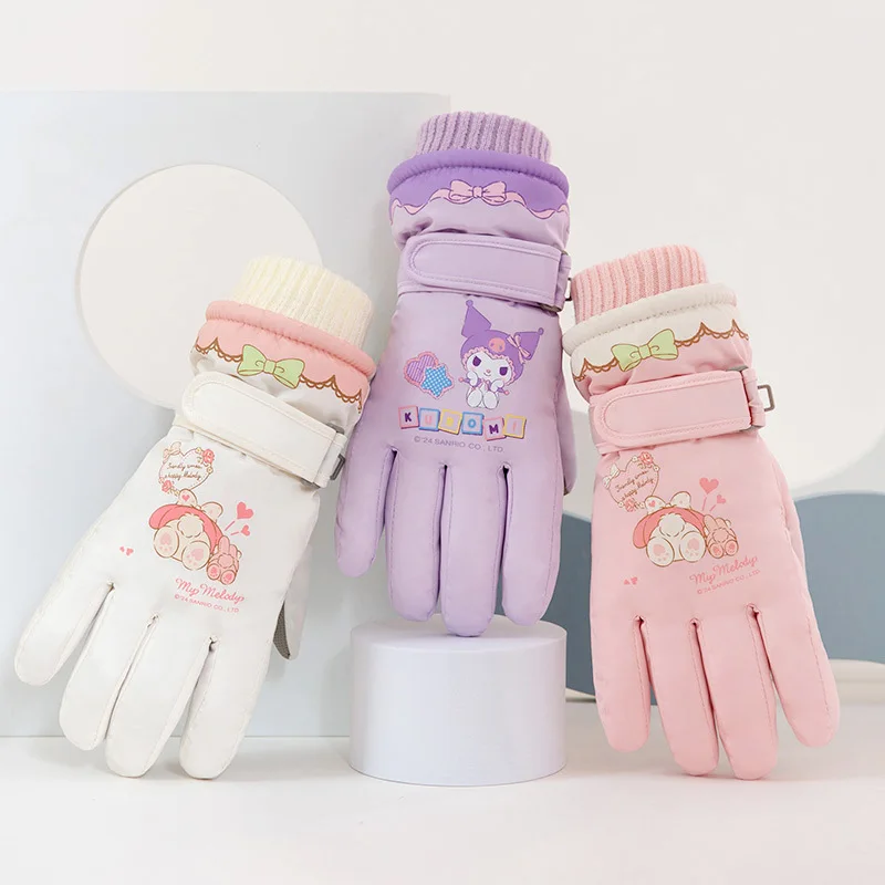 New Sanrio Kuromi Children's Ski Gloves Waterproof and Non-Slip Fall and Winter Thickened Windproof Warm Cartoon for 8-14 years