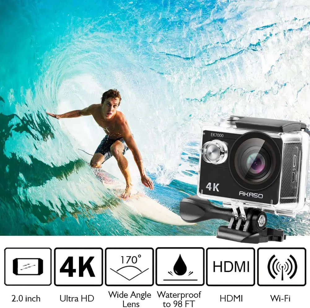 AKASO EK7000 WiFi 4K Action Camera Ultra HD Waterproof DV Camcorder 12MP Cameras Sports Camera 170 Degree Wide Angle Original