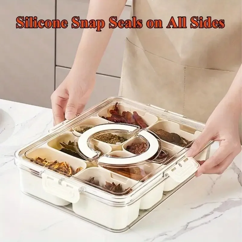 Large Capacity Partitioned Kitchen Storage Tray, Sealed Refrigerator Storage Box With Handle, Outdoor Fruit Platter Organizer 6