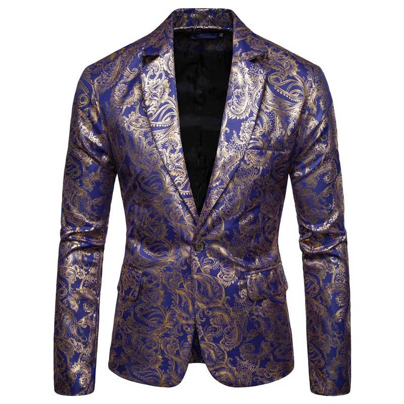 Men's Golden Floral Blazers Business Casual Suit Wedding Dress Gold Blazer Men mens blazer