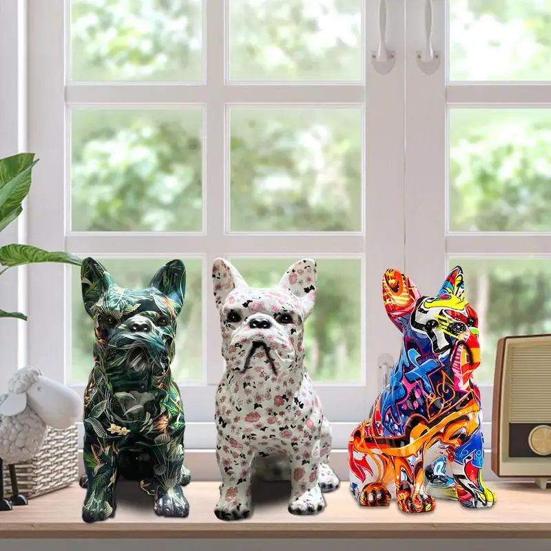 

Colorful Dog Statue Creative Color Chihuahua Dog Modern Art Resin Sculpture Waterproof Prayer Zen French Bulldog Figurines Gift
