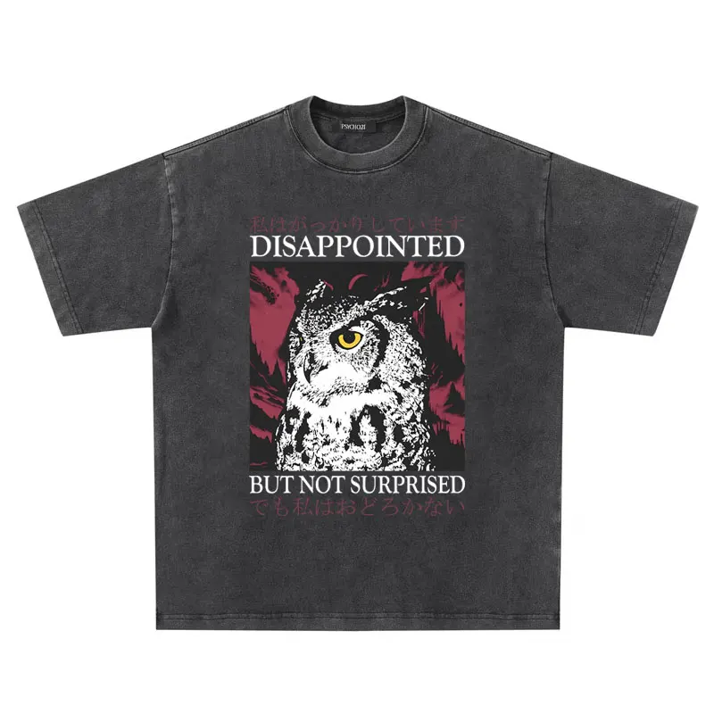 

Washed Vintage Japanese Style Owl Graphic T Shirt Disappointed But Not Surprised Tshirt Men Women Casual Funny Oversized T-shirt