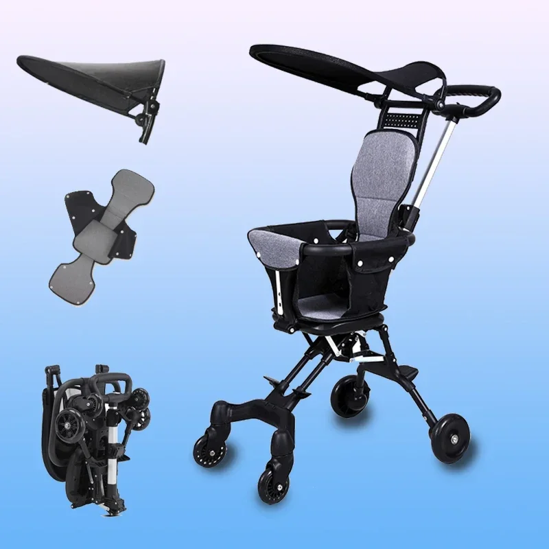 Baby Stroller for Toddler One-click Folding Lightweight Stroller Two-ways Baby Strolling Cart Canopy Swivel Front Wheel