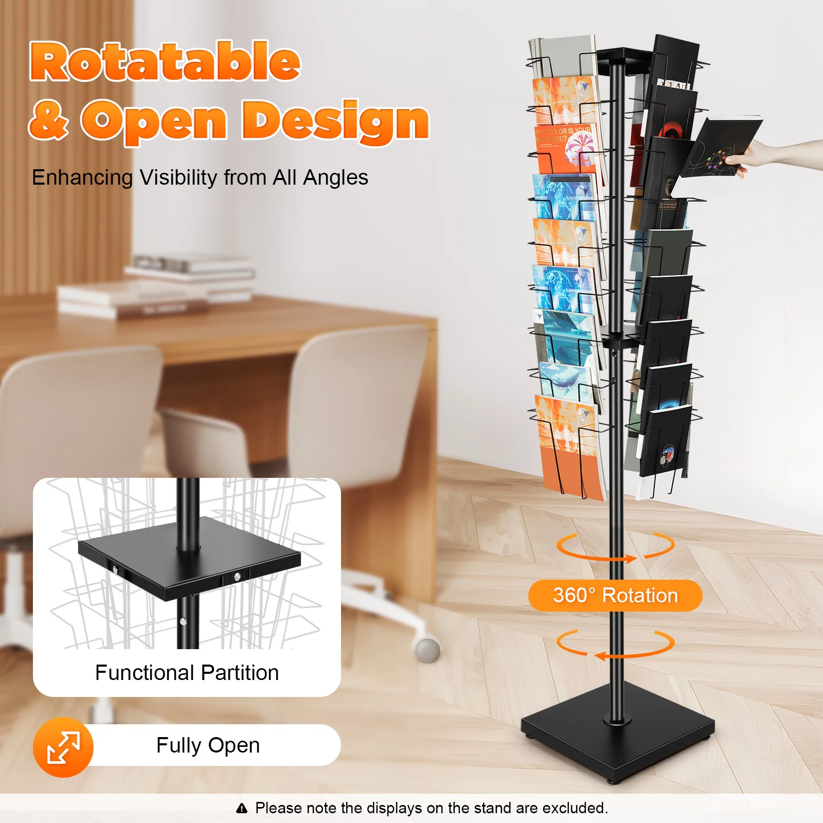 36 Pockets-Rotating Magazine Rack Holder Brochure Display Stand Comic Book Flyer Literature Display Stand 3