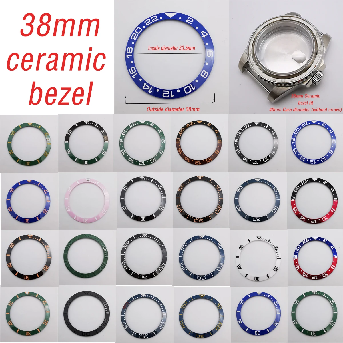 

38mm ceramic watch bezel insert fit 40mm case