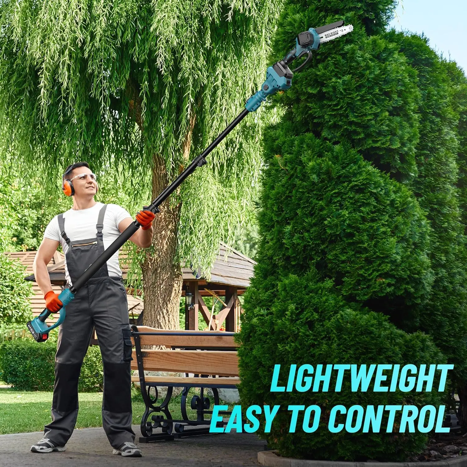 2-IN-1 Cordless Pole Saw & Mini Chainsaw 6-inch Brushless Chain Saw with 2x 2.0Ah Battery 15.5-Foot MAX Reach Pole