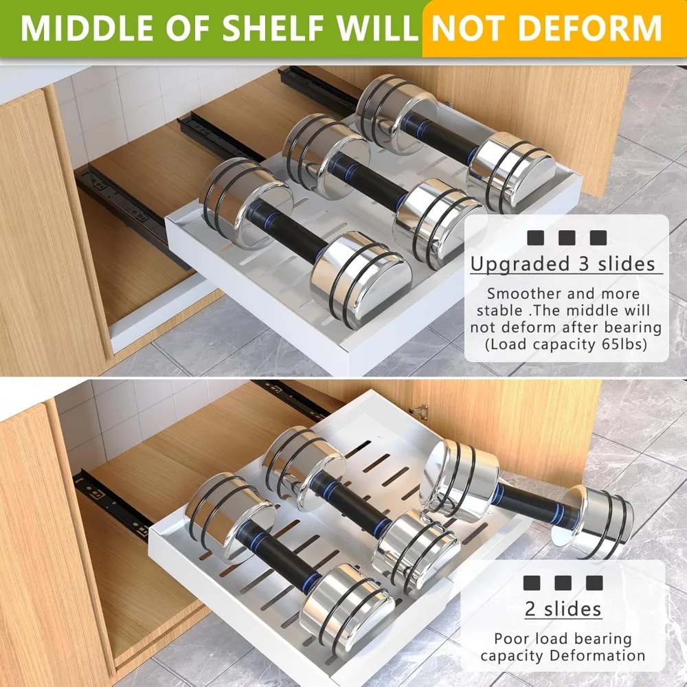 2 Pack Pull Out Cabinet Organizer 21" Deep Expandable Slide Out Drawer Organizers,No Drill Pull Out Drawers Adhesive 5