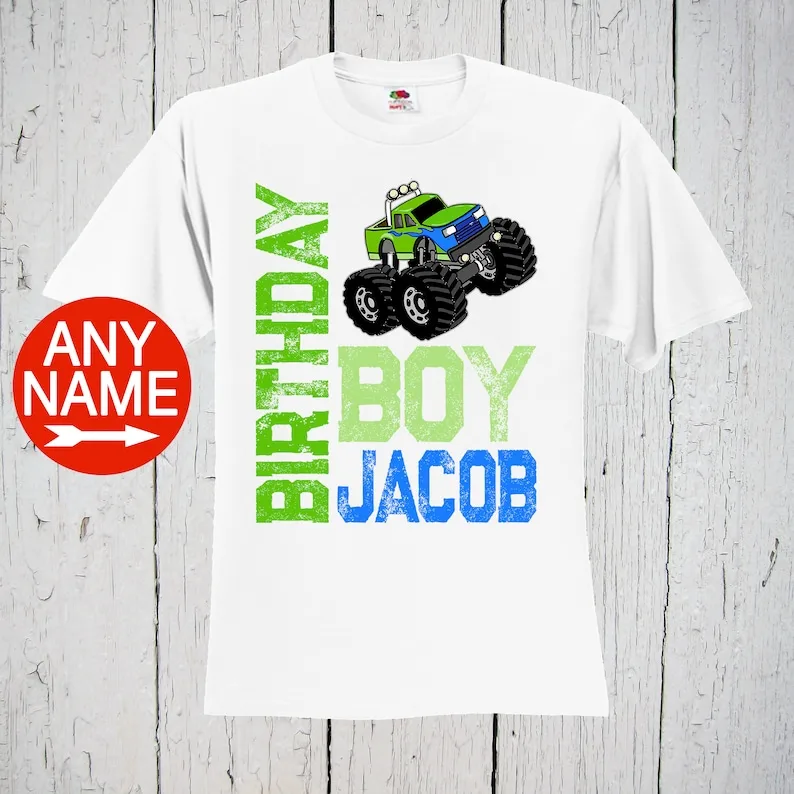 Camicia Compleanno Camion, Compleanno Ragazzo, Camicia Personalizzata, Festa Monster Truck, Maglietta Monster Truck, Camicia 4 ° Compleanno, 5 ° Nasci