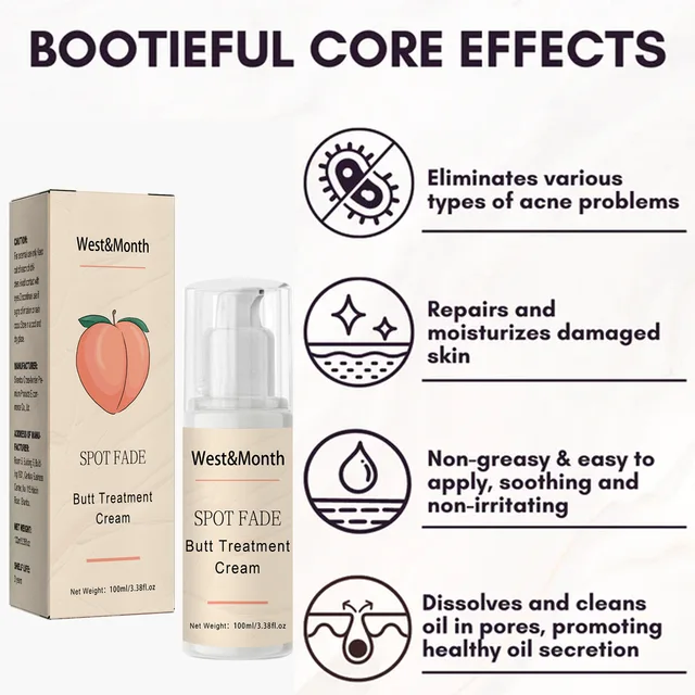 Crema per il trattamento dei glutei A-cne Rimuovi l'acne dell'anca Pim-ples Pelle liscia Anti prurito Prevenire l'intasamento dei pori Crema sbiancante per la cura dei glutei 5