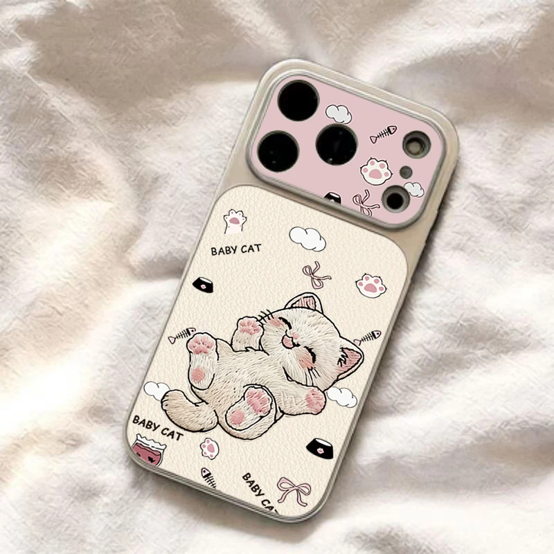 Adorable Embroidered Cat Phone Case Cover