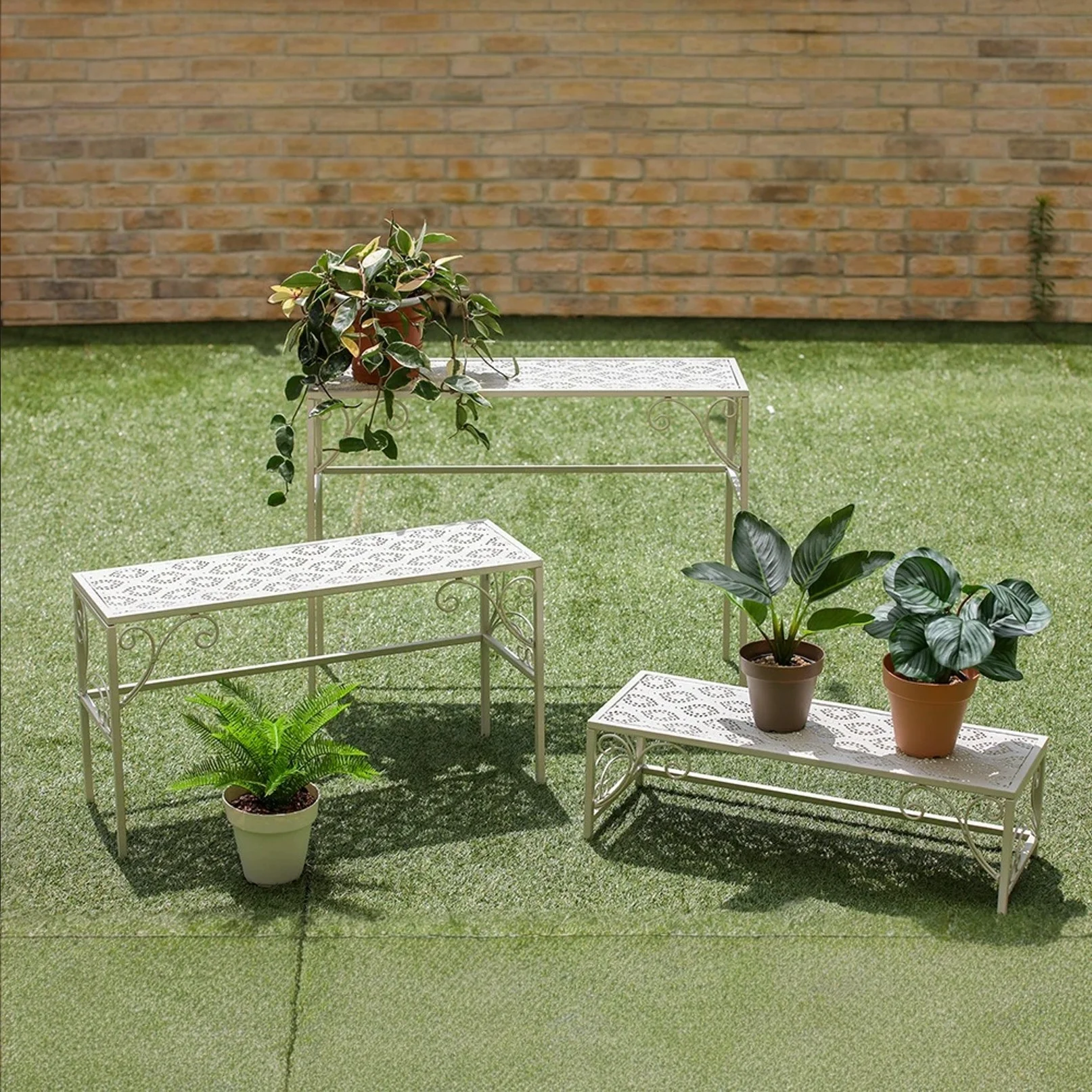 Plant Shelf Rectangle Flower Rack 3 Tier Flower Pot Stand Metal Plant Stand Garden Display Shelf Practical Pot Holder Sto