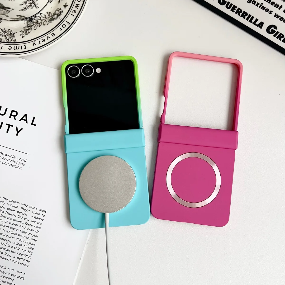 Magnetic Hinge Protection Phone Case with Double Color Gradient