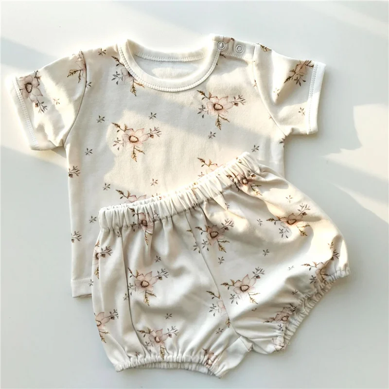 Baby Clothing Set luxury Newborn Baby Girl Boy Clothes Summer Floral Cotton Baby Clothes Sets Short Sleeve Tops T-shirt + Shorts 2PCs Baby Outfits baby shirt clothing set