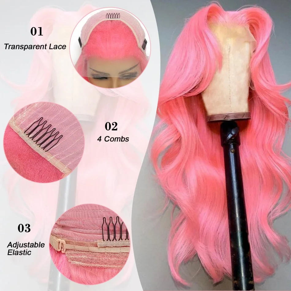 Pink Wig Hd Lace Wig 13X6 Human Hair 13X4 Body Wave Lace Front Wigs 250 Density Lace Frontal Wigs Brazilian Hair 40 Inch Colored 3