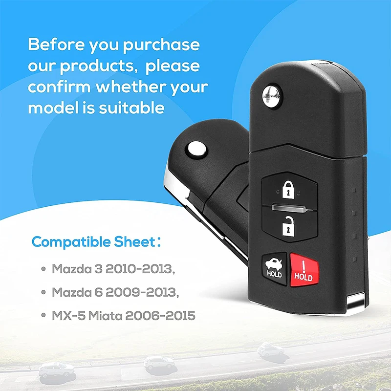 

Keyless entry remote replacement flip key fob for Mazda 3 2010-2013 Mazda 6 2009-2013 MX-5 Miata 2006-2015 BGBX1T478SKE125-01