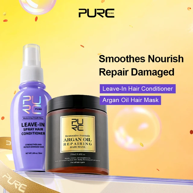 PURC 250g Morocco Argan Oil Hair Treatment Mask + 55ml Leave-In Hair Conditioner Spray for Dry Damaged Frizz Hair 1