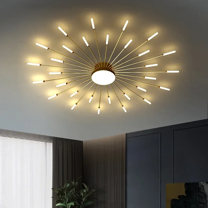 

Modern LED Ceiling Lamps Acrylic Sunflower Ceiling Lights Brushed Antique Gold Creative Chandelier Living Dining Room Lighting