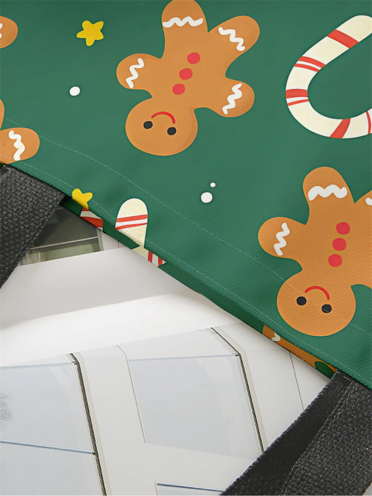 1pc,Christmas cane handbag, reusable fashionable handbag, multifunctional handbag, printed canvas shopping bag