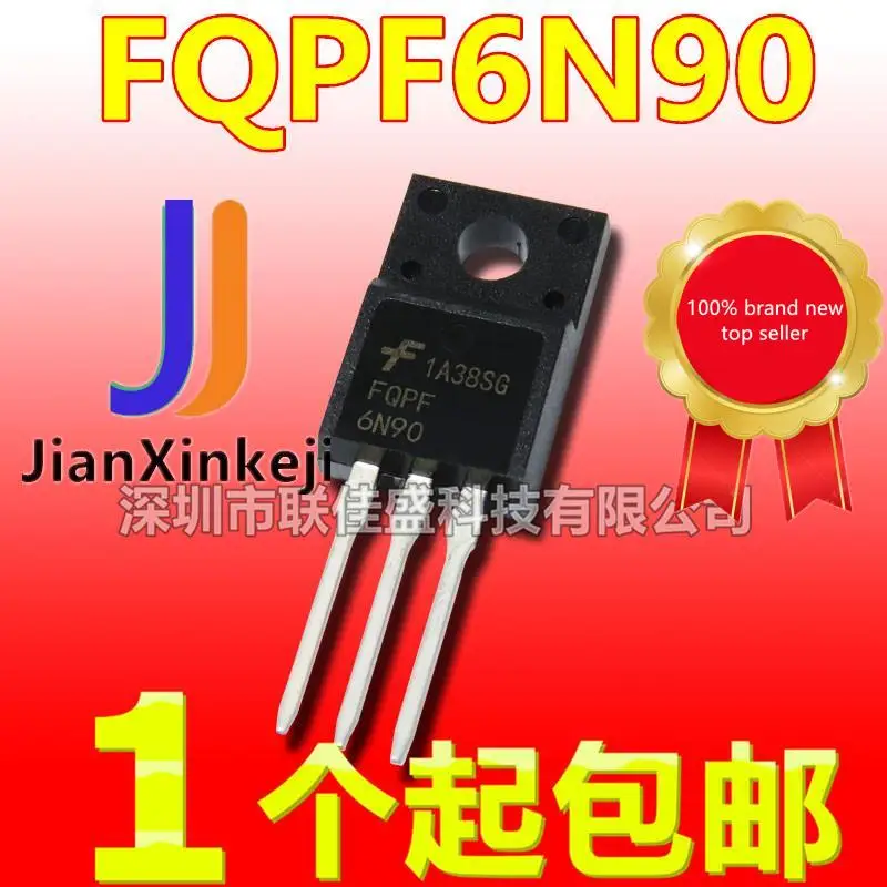 

10pcs 100% orginal new in stock FQPF6N90C FQPF6N90 Field effect tube MOS tube N channel 900V 6A TO-220F