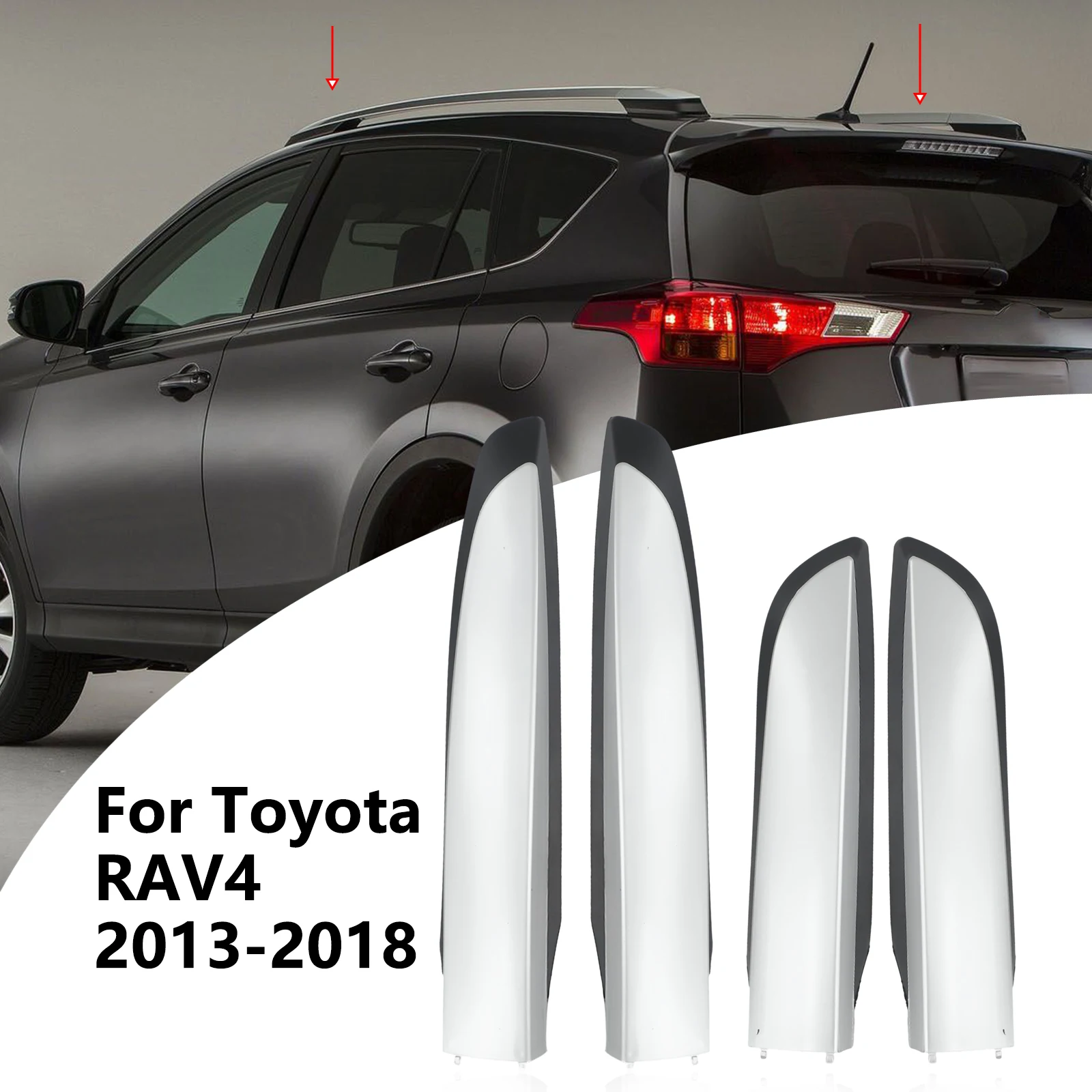 

4pcs Silver Car Roof Rack Rail End Cover Shell Cap For Toyota For RAV4 XA40 2013-2018 Exterior Parts Roof Racks Boxe Accessories