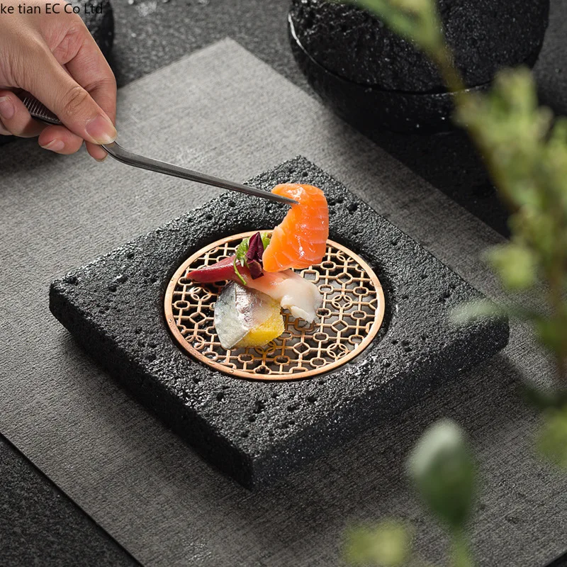Hotel creative dry ice plate Smoked roast Planet bowl Volcanic stone briquettes Dinner plate Molecular gastronomy tableware