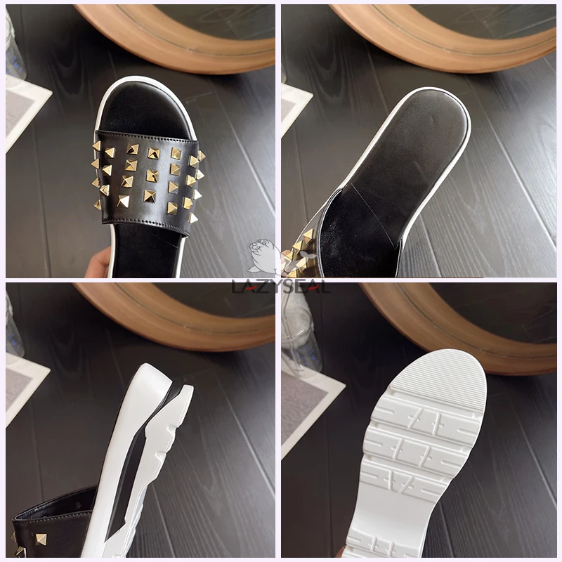 LazySeal Wedge Slides Rivet Decoration Women's Wedges Beach Casual Female Platform Peep Toe Shoes Plus Size 43 Slipper Sandalias