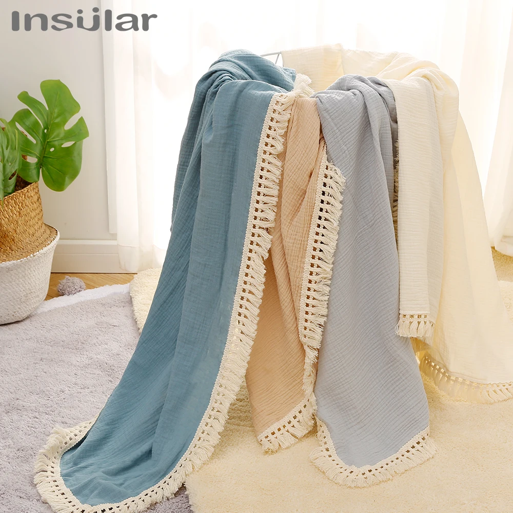 

Insular Infant Tassel Gauze Blanket Children Gauze Wrapping Towel Newborn Bath Towel Baby Blanket Holding Quilt Baby Accessories