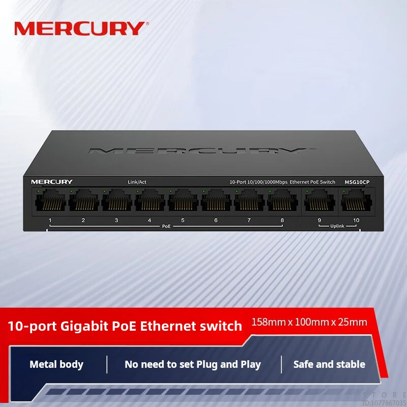 

MERCURY 10-port Gigabit Poe Switch 8 Ports PoE@85W+2Gigabit Uplink Ports, Home Poe Switch Network Line Splitter MSG10CP